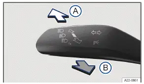 Volkswagen ID.3. Fig. 1 On the left side of the steering column: turn signal and high beam lever.