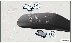 Volkswagen ID.3. Fig. 1 On the left side of the steering column: turn signal and high beam lever.