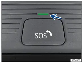 Volkswagen ID.3. Fig. 1 In the roof console: Control for the legally required eCall Emergency System (behind the button cover) and indicator light.
