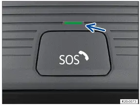 Volkswagen ID.3. Fig. 1 Located on the roof console: Emergency Call Service button (behind a button cover) and indicator light.