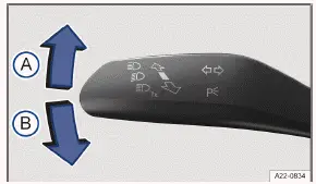 Volkswagen ID.3. Fig. 1 On the left side of the steering column: turn signal and high beam lever.