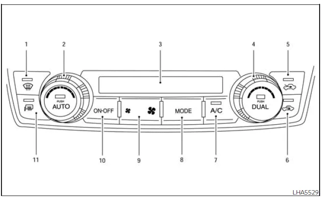 Nissan Frontier automatic climate control system layout and display