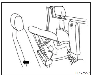 Nissan Frontier positioning rear facing child seat on jump seat using seat belt step 2