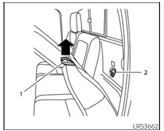 Nissan Frontier rear seat anchor access with pull strap and anchor points