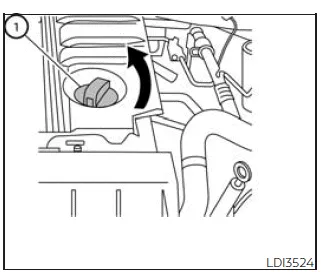 Nissan Frontier engine oil filler cap location during oil service