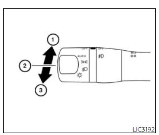 Nissan Frontier headlight beam control lever showing high and low beam operation