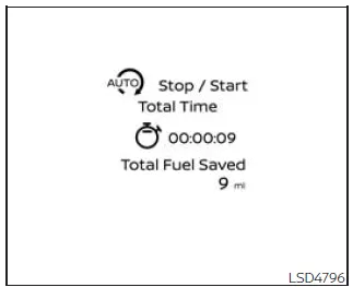 Nissan Frontier fuel saved and engine stop time statistics screen