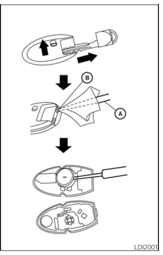 Nissan Frontier Intelligent Key disassembly showing mechanical key removal and casing separation