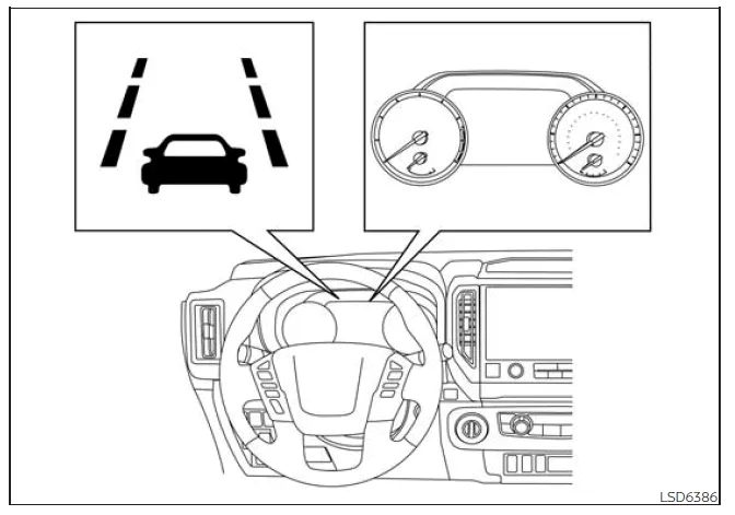 Nissan Frontier LDW warning indicator and steering wheel vibration alert