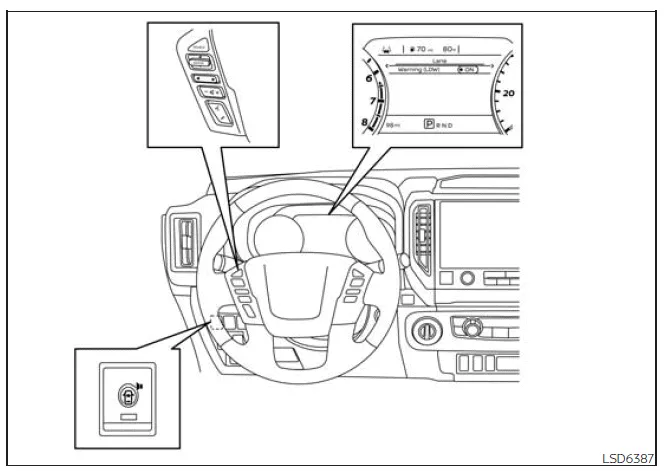 Nissan Frontier LDW system settings menu in vehicle display