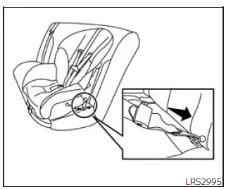 Nissan Frontier forward facing child seat installation with LATCH webbing mounted attachment step 2