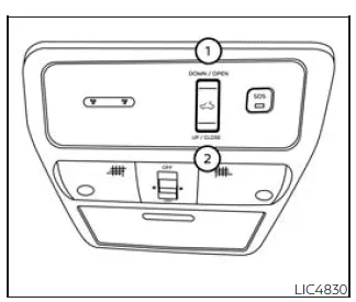 Nissan Frontier power moonroof control and glass panel view from interior