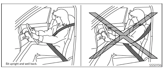 Nissan Frontier correct seat belt position with driver sitting upright and properly restrained