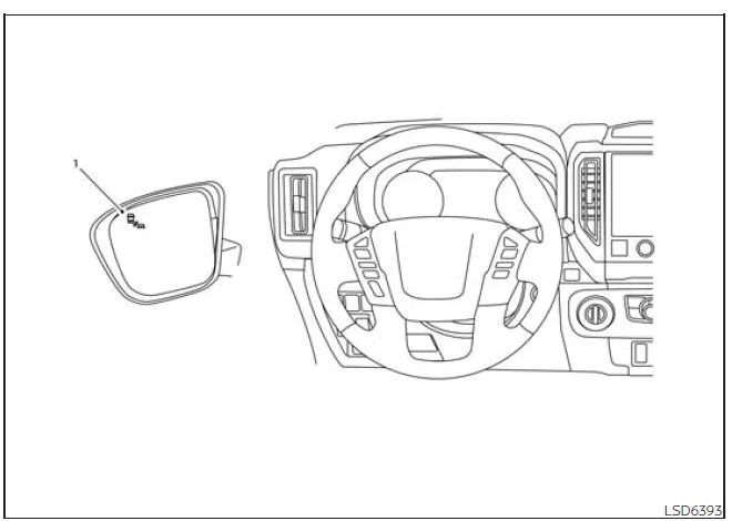 Nissan Frontier rear cross traffic alert indicator light on side mirror