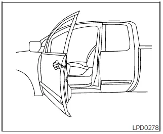 Nissan Frontier King Cab rear door opening procedure step 1