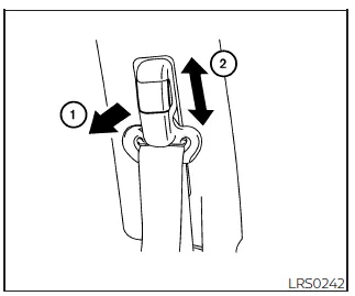 Nissan Frontier shoulder belt height adjustment mechanism on front seat pillar