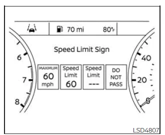 Nissan Frontier TSR system display example with detected speed sign