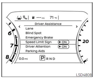 Nissan Frontier TSR system settings menu display