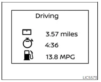 Nissan Frontier trip computer driving display showing elapsed time and trip data
