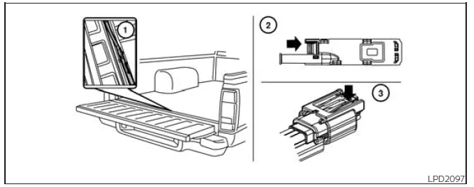Nissan Frontier rear camera connector location in truck bed sill