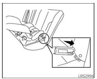 Nissan Frontier rear facing child seat installation using LATCH rigid mounted attachment step 2