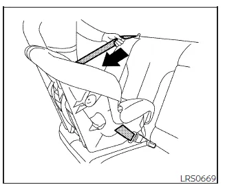 Nissan Frontier extending seat belt fully to activate ALR mode step 3