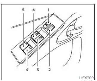 Nissan Frontier driver side power window control panel with multiple switches